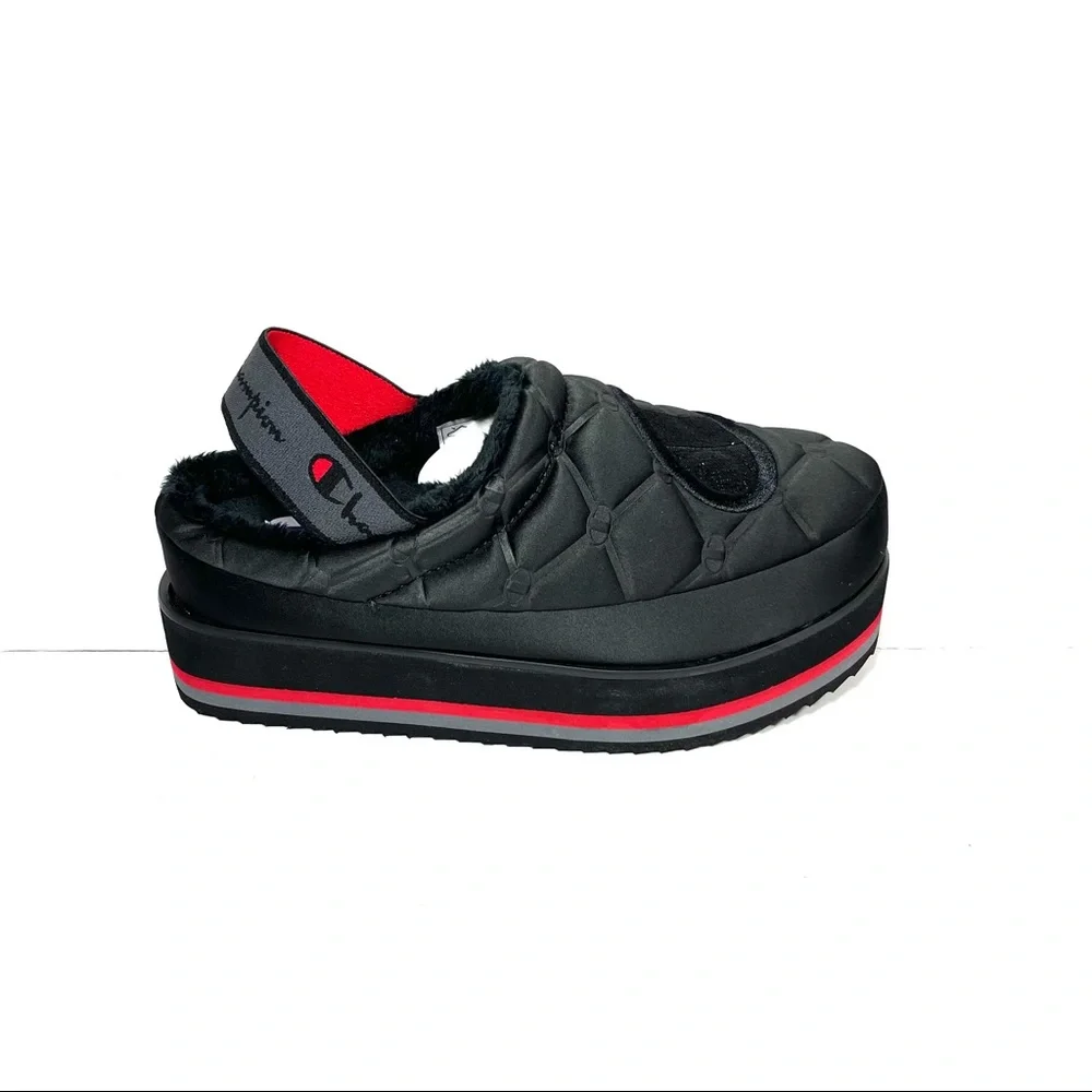 Champion Hot Stuff Platform Slippers Women’s Size 7 Lux‎ Black Slingback